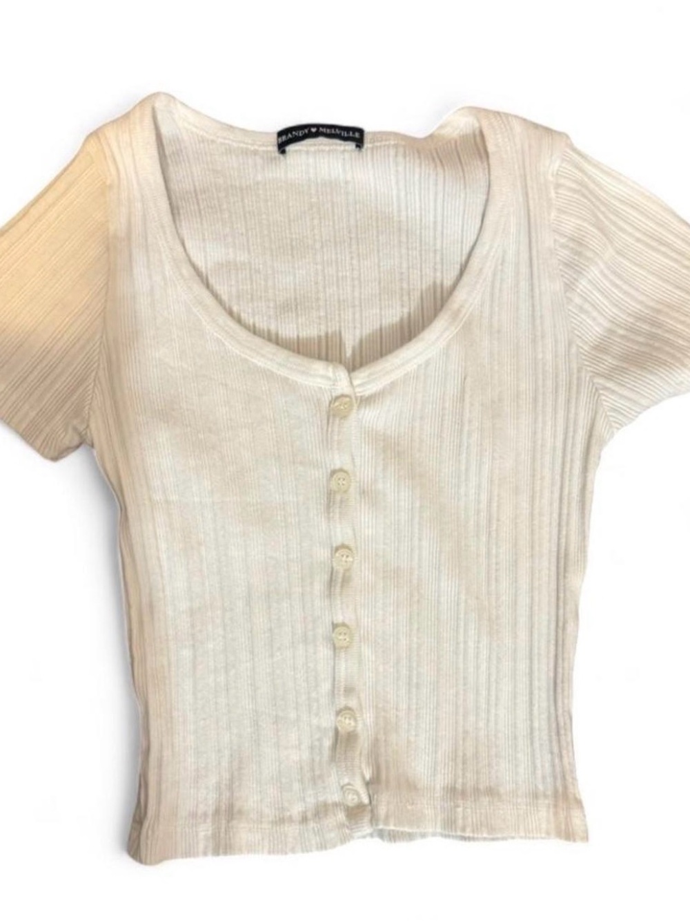 Brandy Melville White Ribbed Button Crop Top
